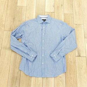 Bugatchi Blue Dress Shirt with Pointed Collar and Buttoned Cuffs